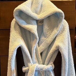 UGG Light Blue Sherpa Hooded Robe
